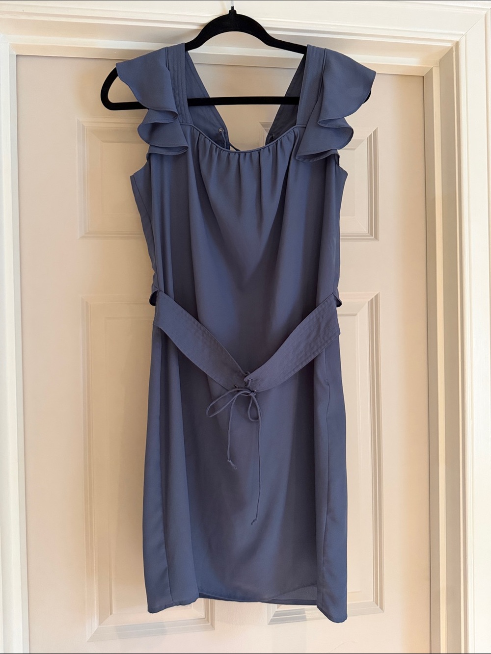 Jessica Simpson Slate Blue Ruffle-Shoulder Mini Dress